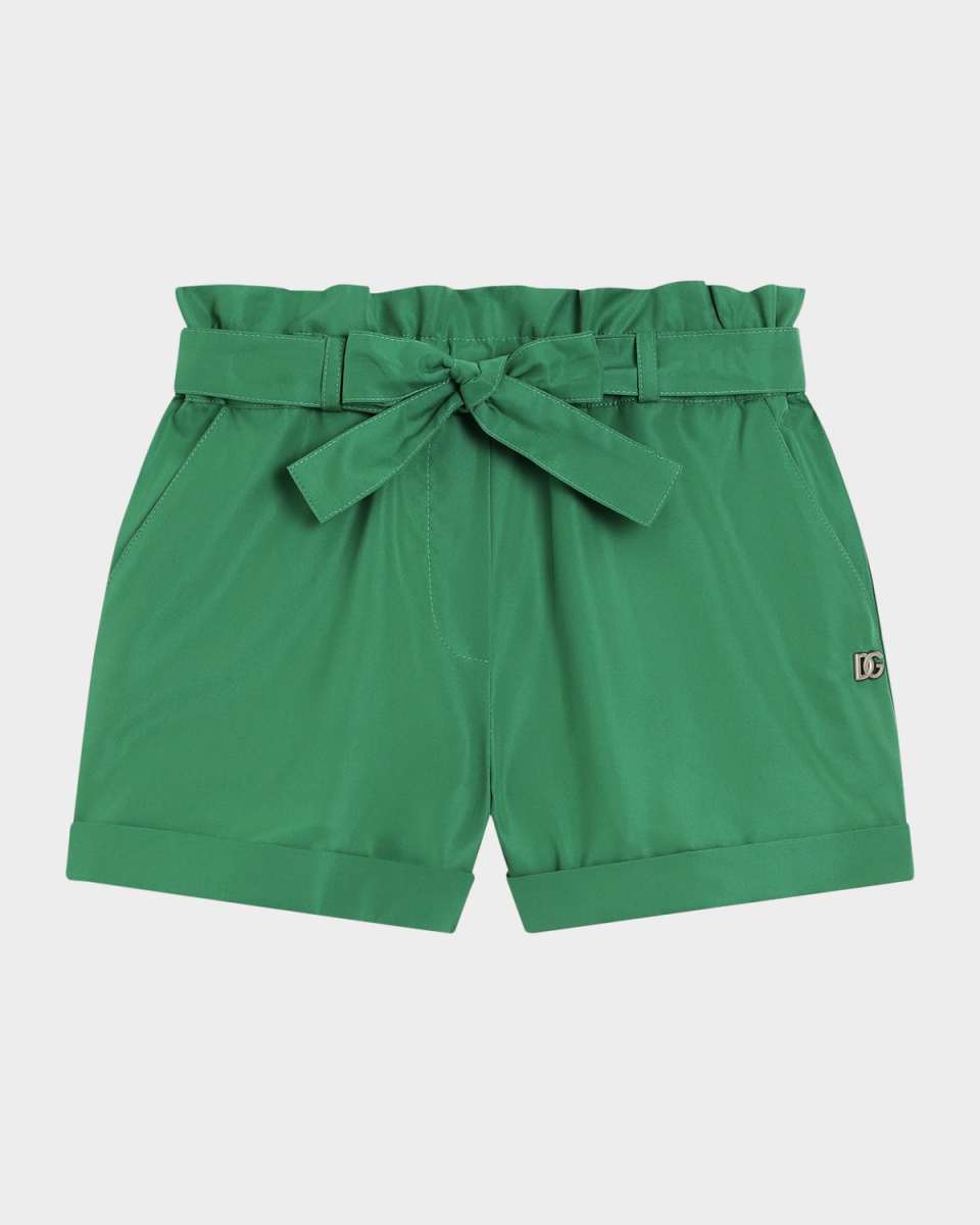 Girl's Logo-Plaque Belted Shorts, Size 8-14